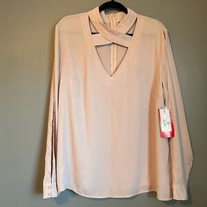 NWT BOLD Elements Sz XL Women’s Cream Criss-Cross Neck Open Sleeve Blouse Top!!